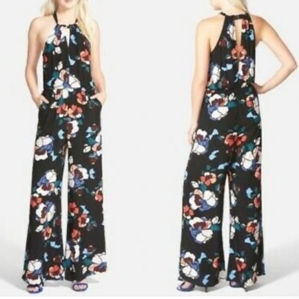 ASTR Black Floral Halter Jumpsuit